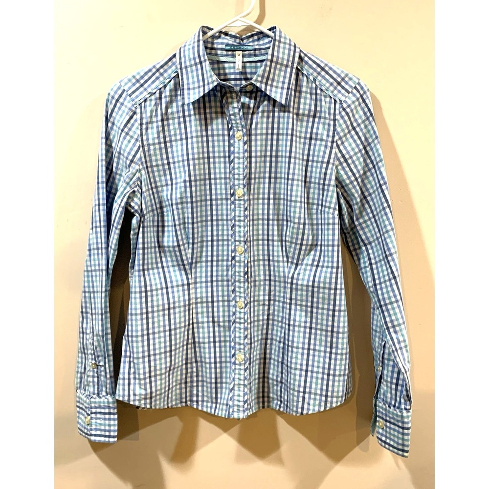 GH Bass & Co Shirt Womens Medium Blue Plaid 100% Cotton Long Sleeve Fitted